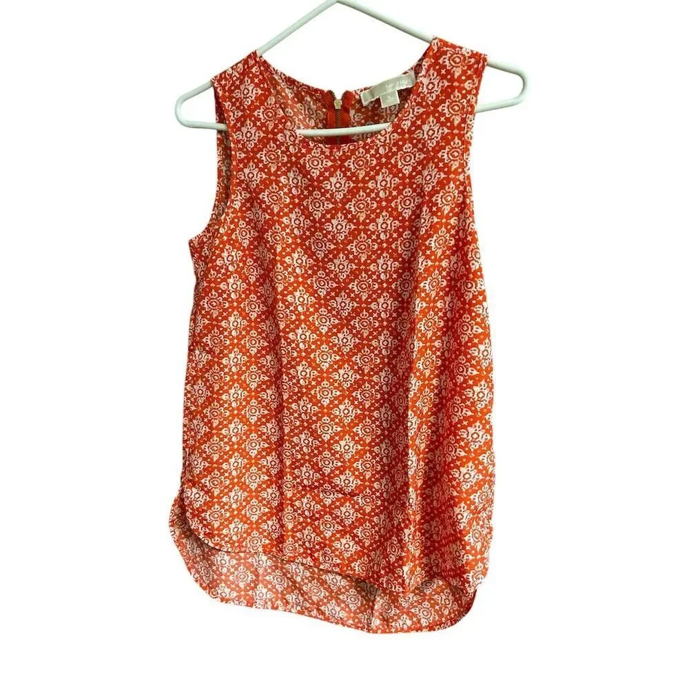 Michael Kors Women's Sleeveless Blouse Orange White‎ Back Zip Size S
